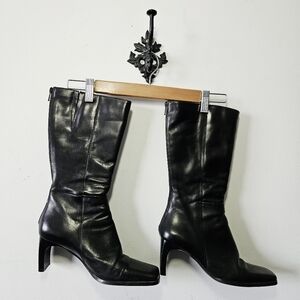 Vintage 90s Aldo Leather Knee High Boots Size 38 US 7.5 Black Y2K